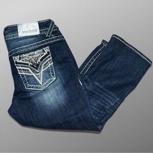 Vigoss The Dallas Capri Jeans Sz 9/10 Dark Wash Y2K Embellished Pockets Stretch